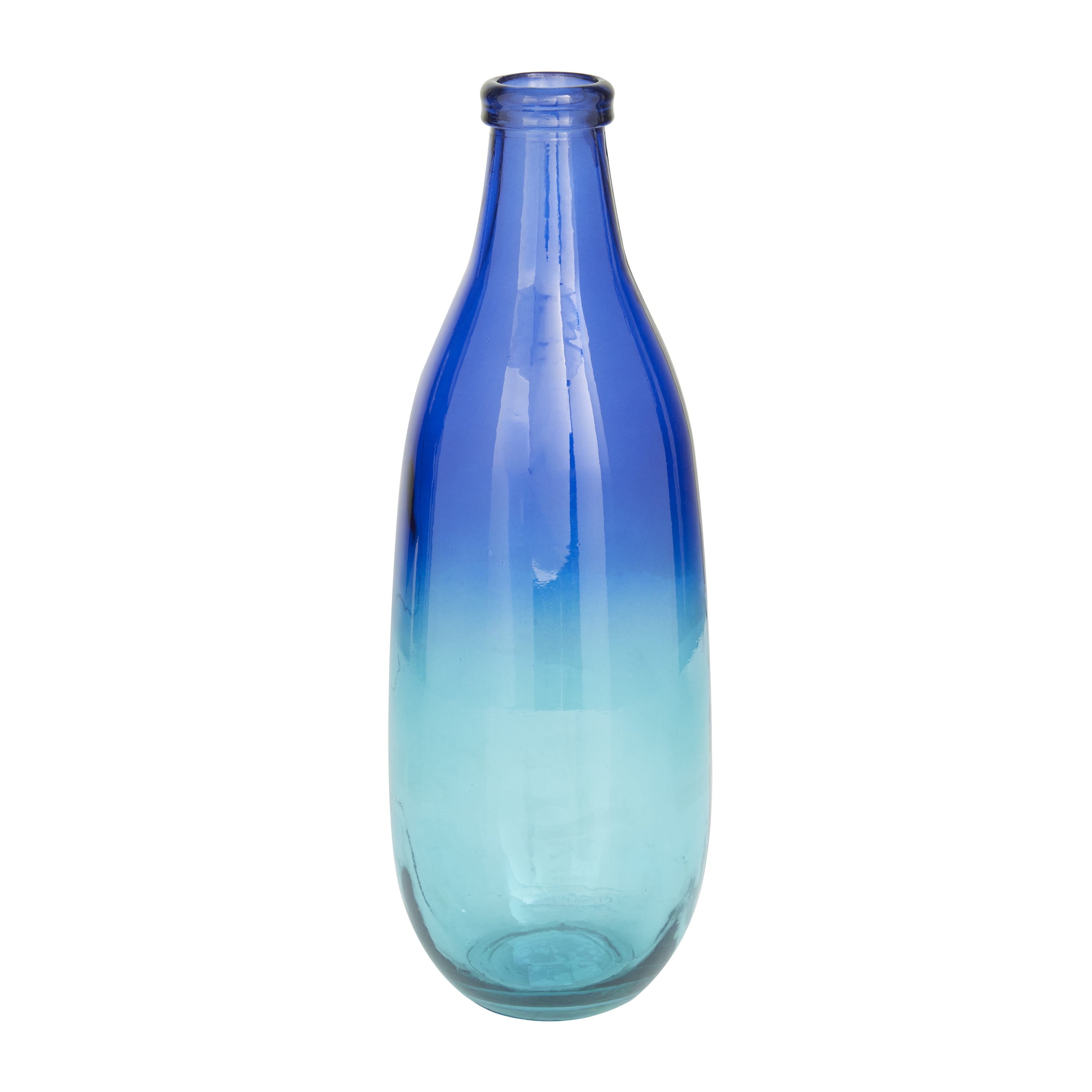 DecMode 29" Abstract Handmade Spanish Bottleneck Light Blue Recycled Glass Vase