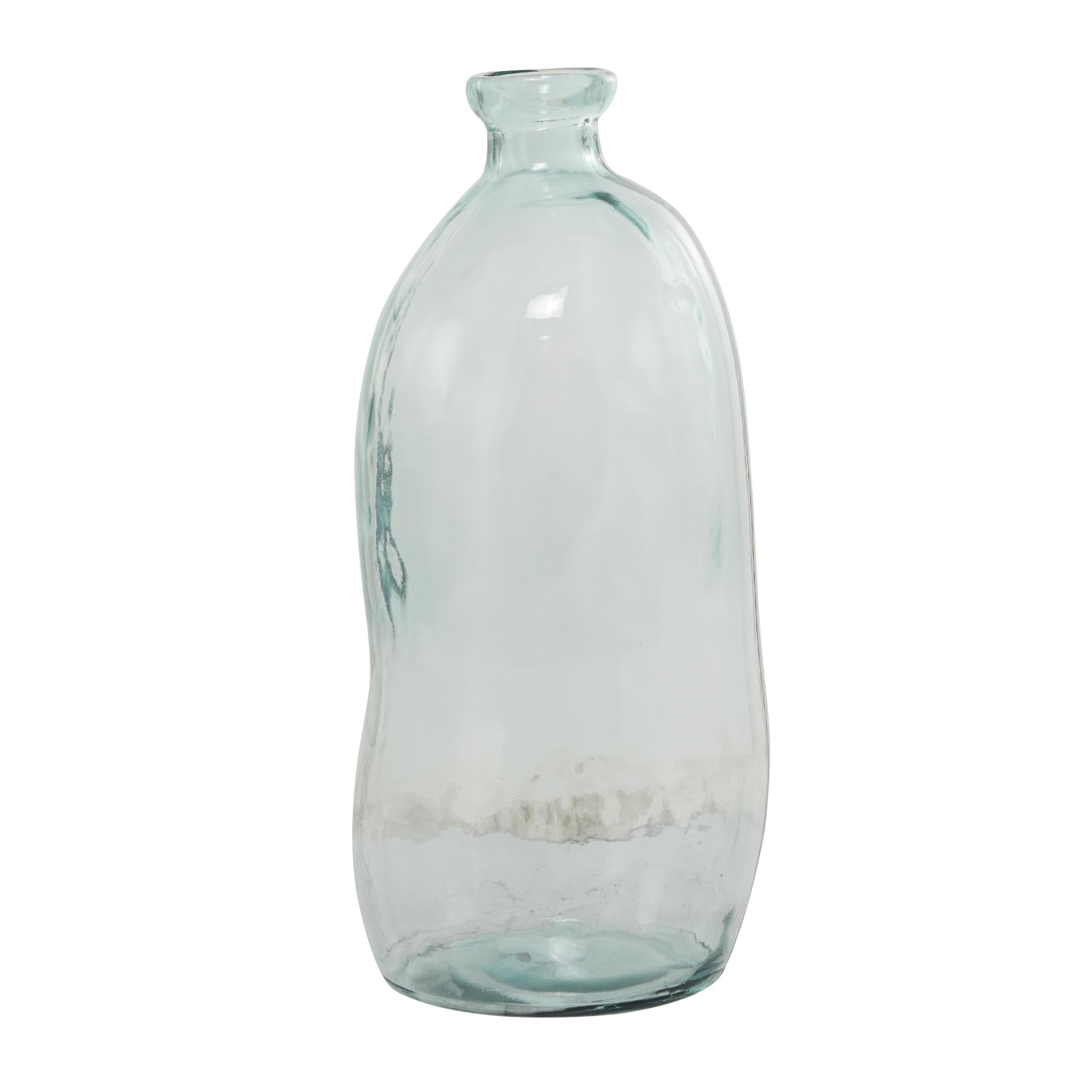 DecMode 29" Abstract Handmade Spanish Bottleneck Light Blue Recycled Glass Vase