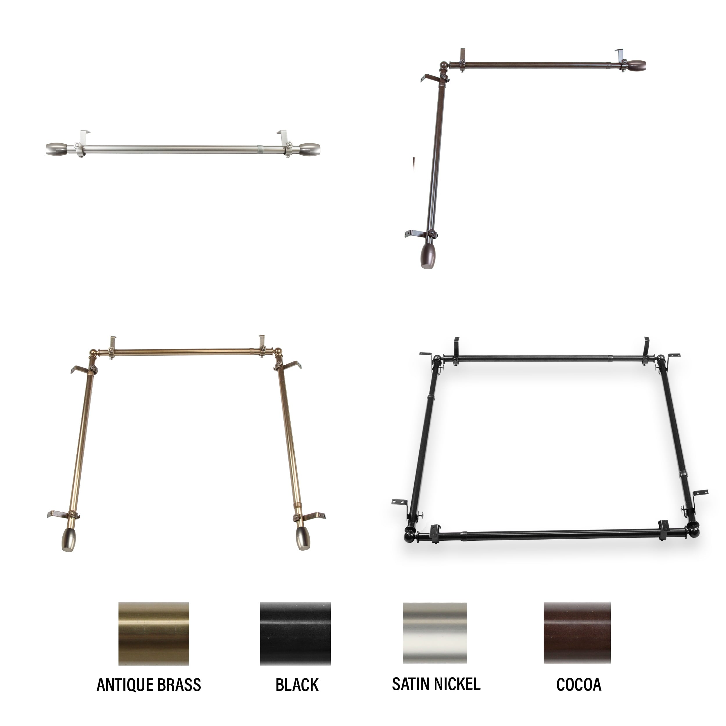 Julie Multi Angle Ceiling Rod/ Room Divider/ Bedroom Canopy Adjustable 28-48 inch - Three Sided - Black