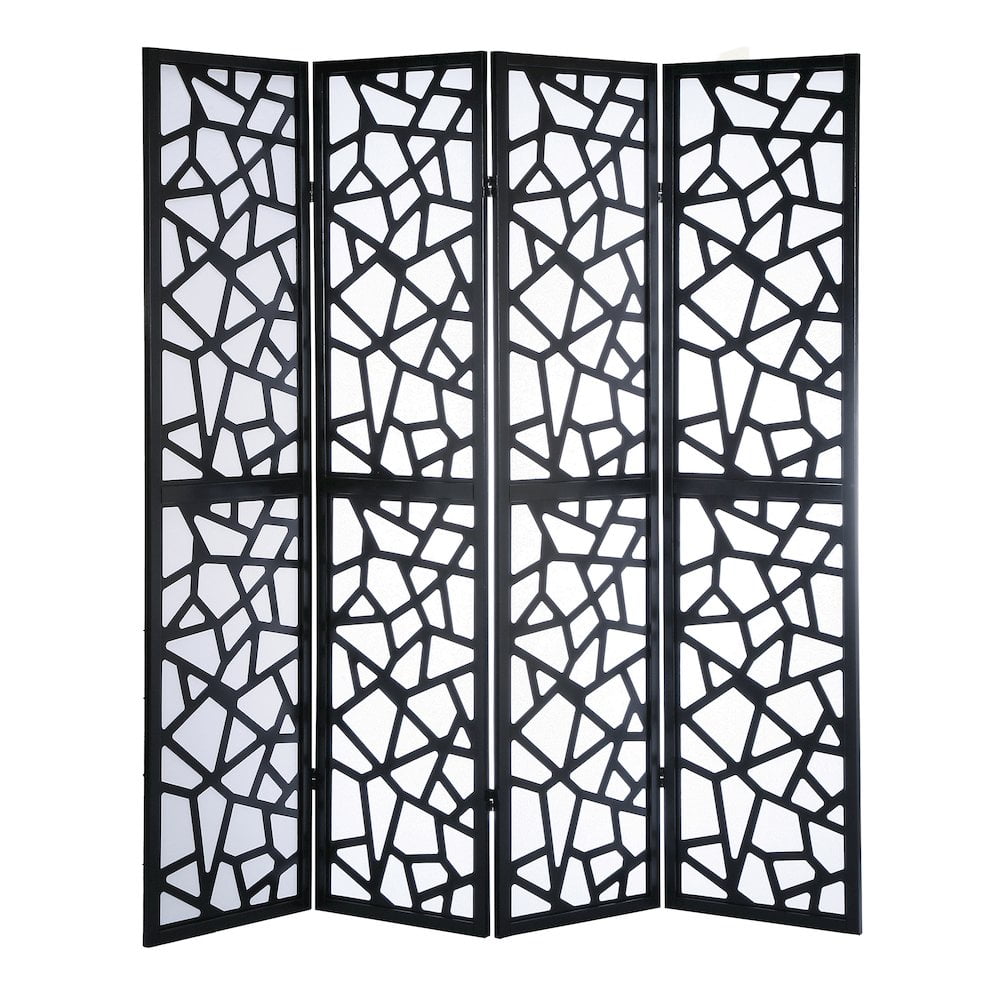 Roundhill Furniture Giyano Rice Paper/Wood 4-Panel Screen Room Divider in Black